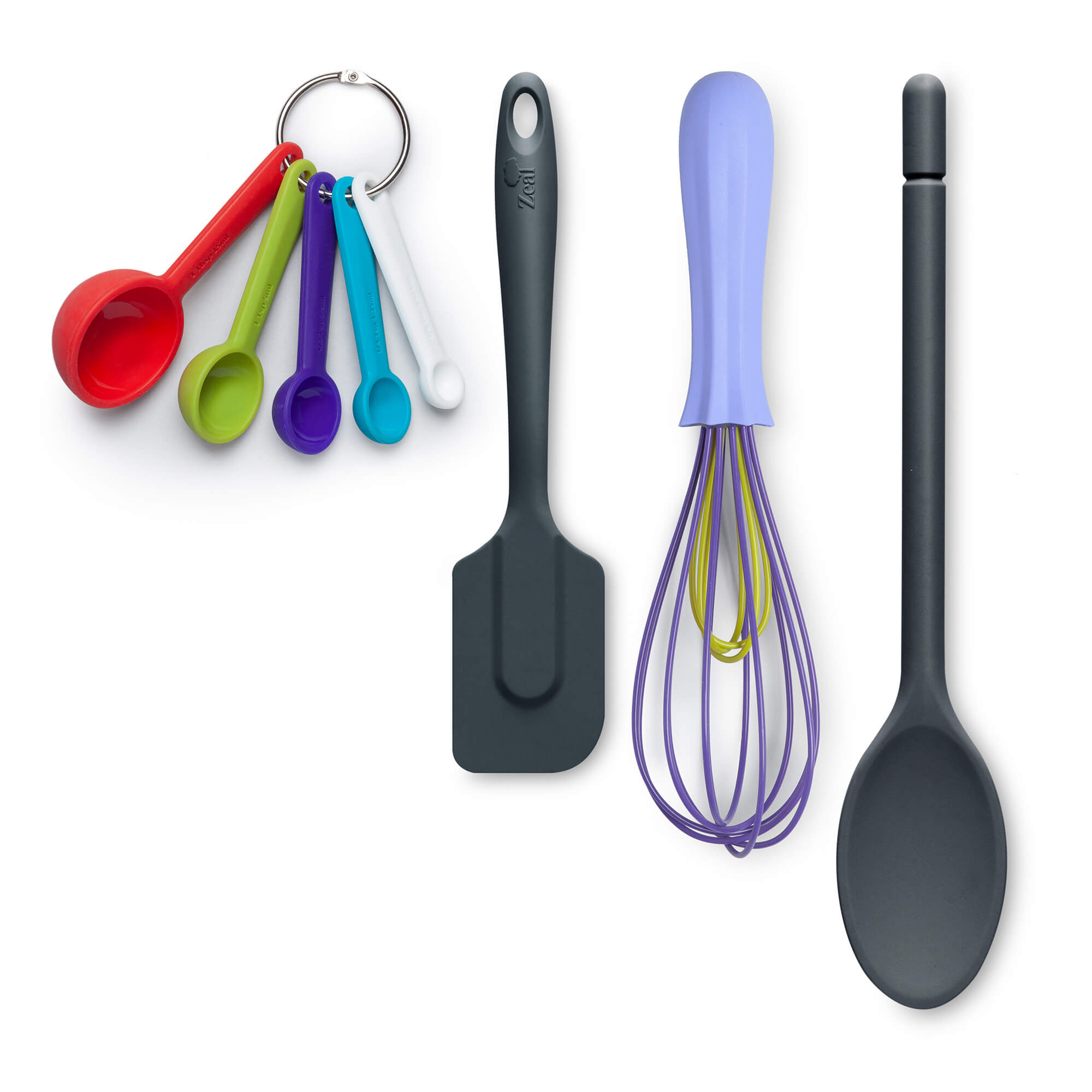 Zeal Silicone Measuring Spoons, Spatula, Traditional Spoon & Whisk Set in Dark Grey