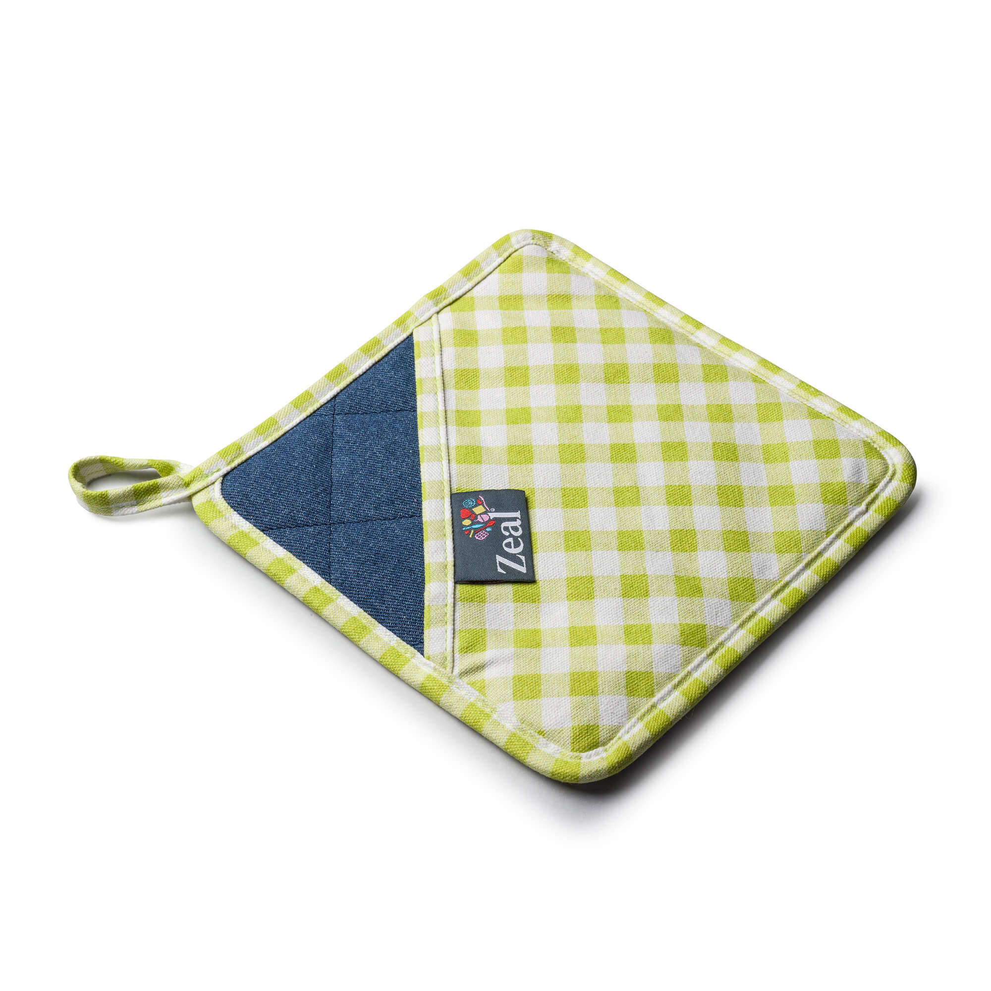 Lime Square Shaped Silicone Hot Mat and Grab with gingham fabric 