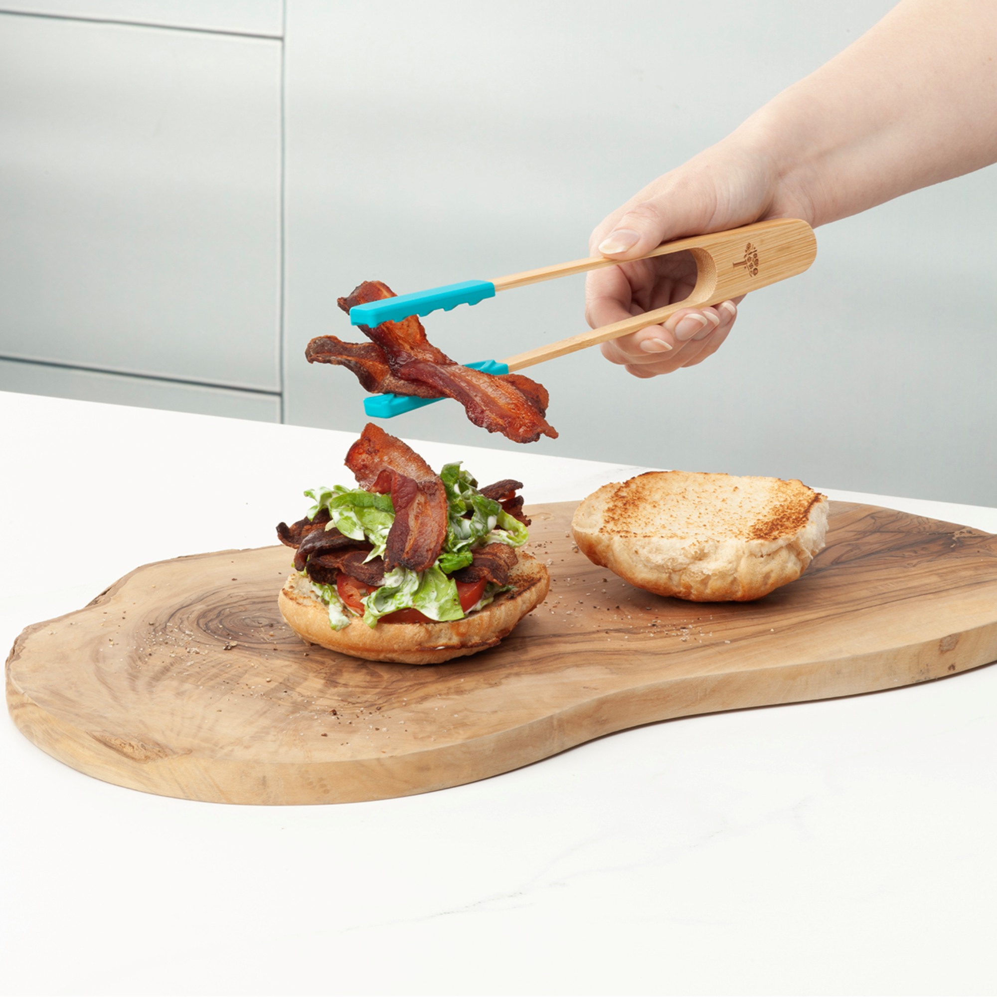 Bamboo Cooking Tongs with Silicone Tips, 25cm