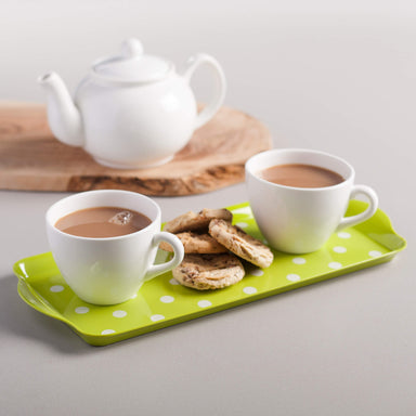 Melamine Dotty Sandwich Tray by Zeal holding tea and biscuits 