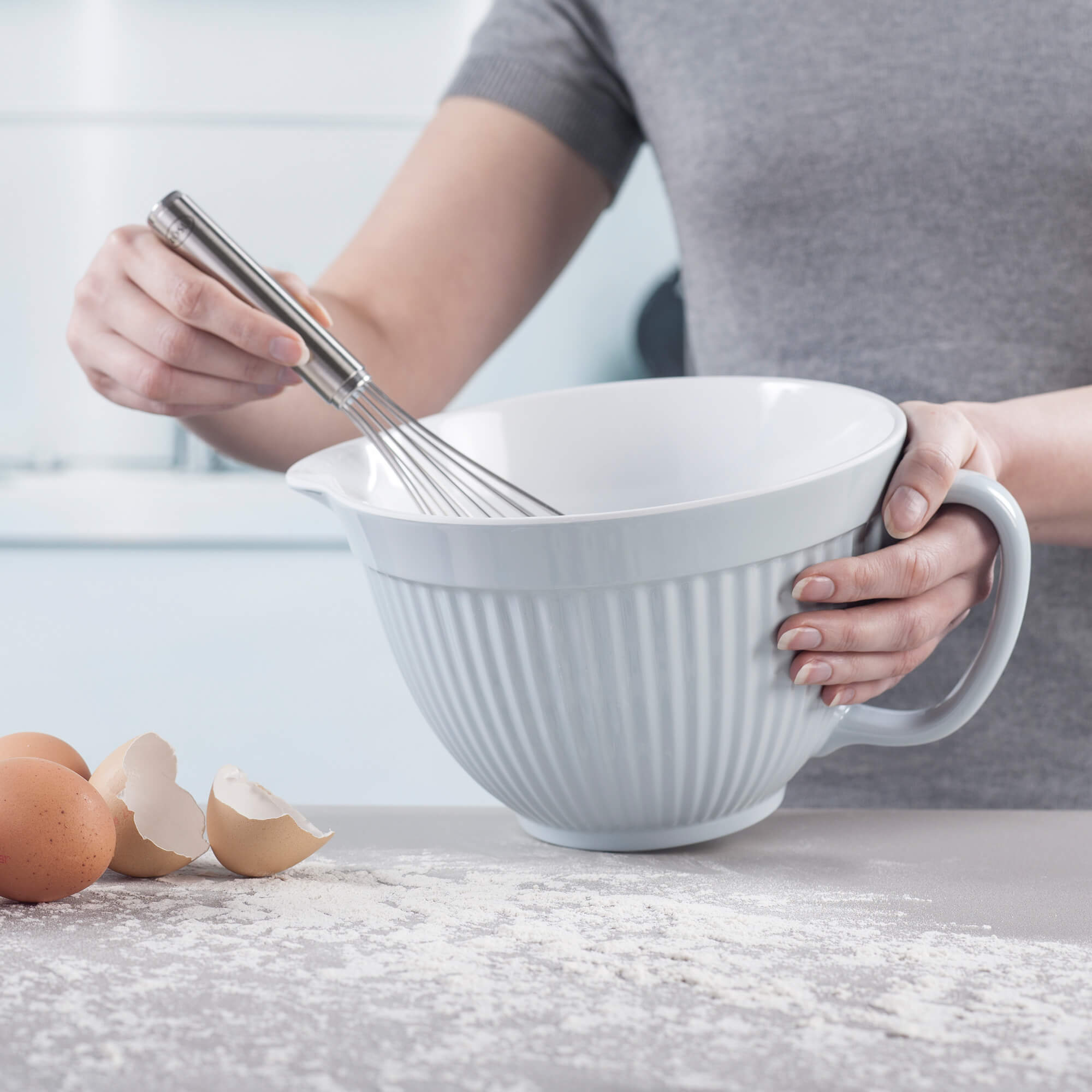 Baking using the Zeal Mixing Bowl Jug in Duck Egg Blue