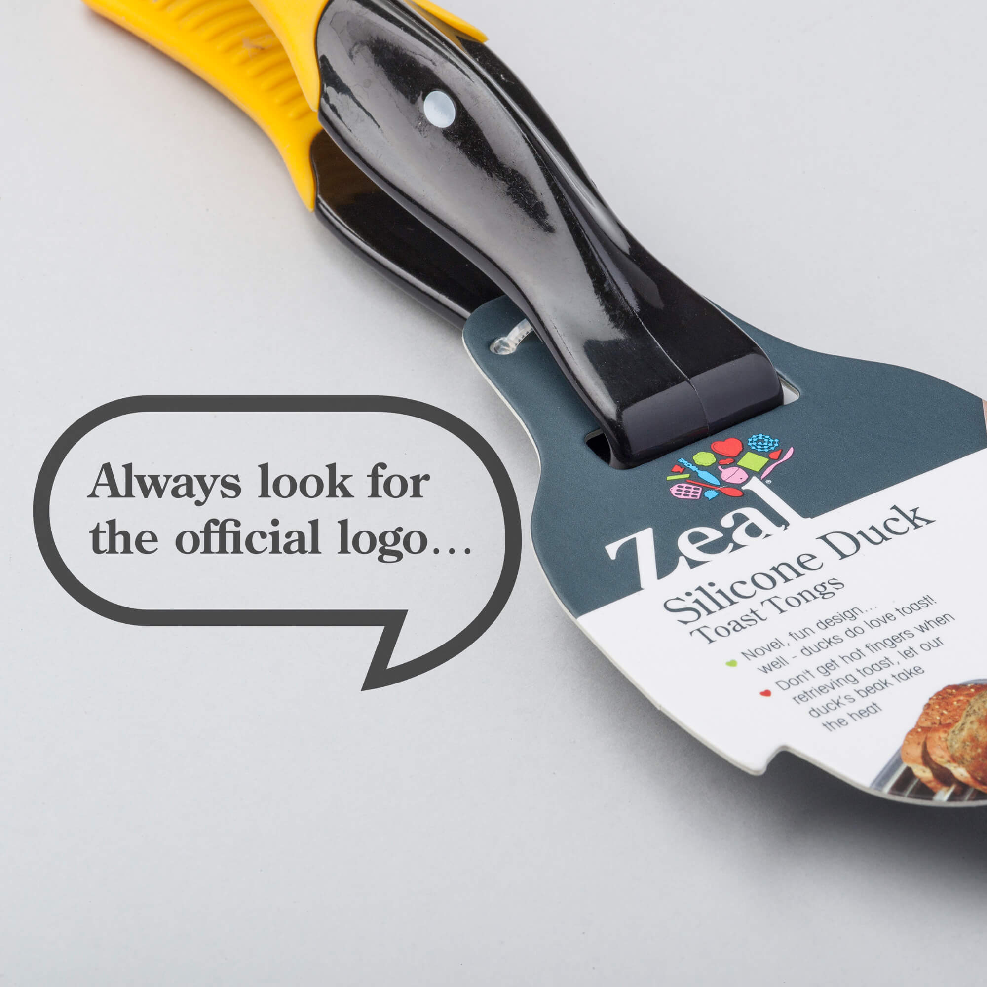 Duck Silicone Toast Tongs official Zeal logo