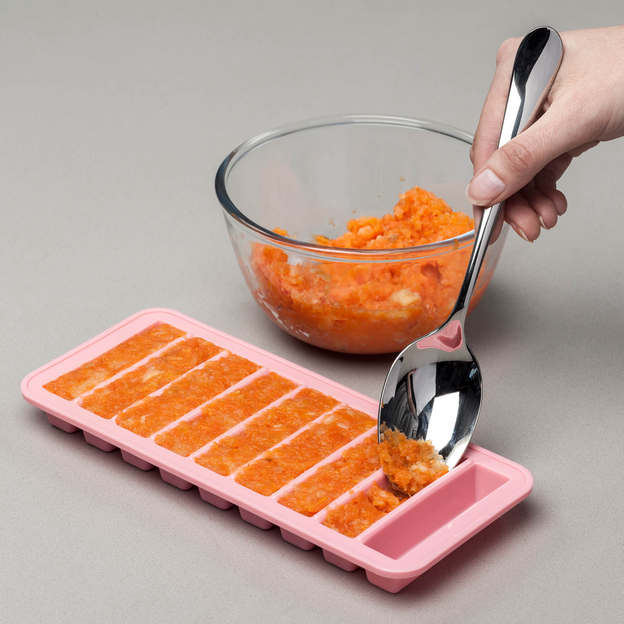Zeal Silicone Baby Food Freezer Tray with carrot puree