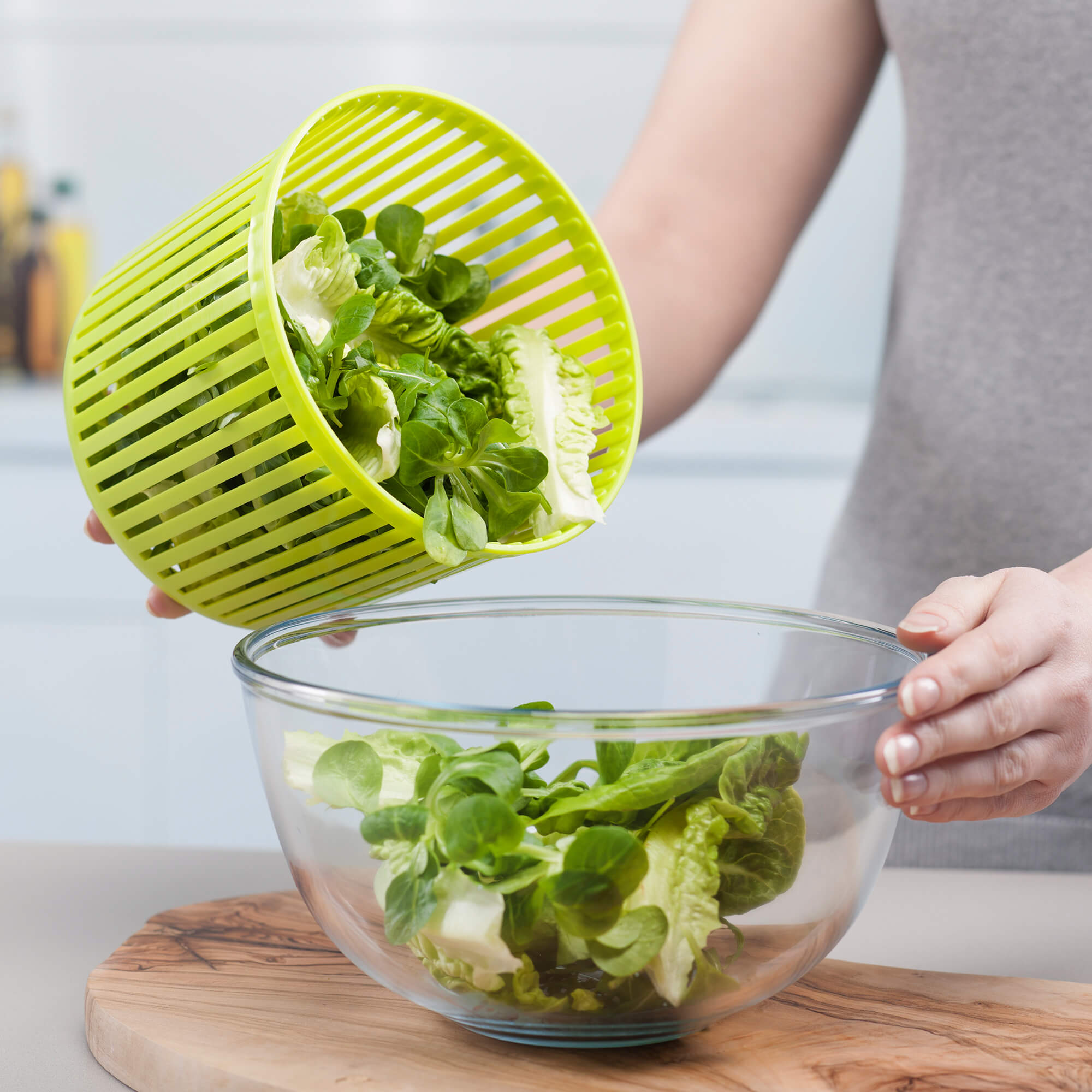 Zeal Salad Spinner with Microwavable Jug in use