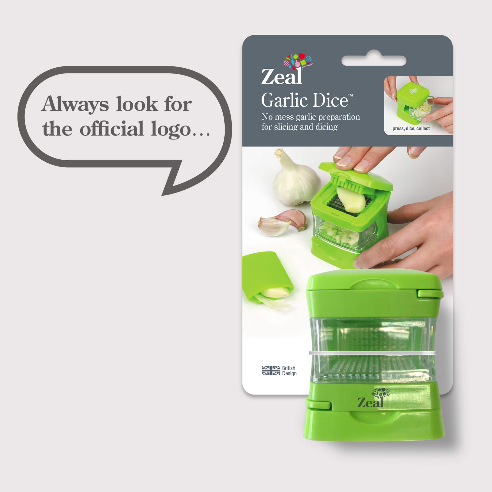 Zeal Garlic Dice with packaging