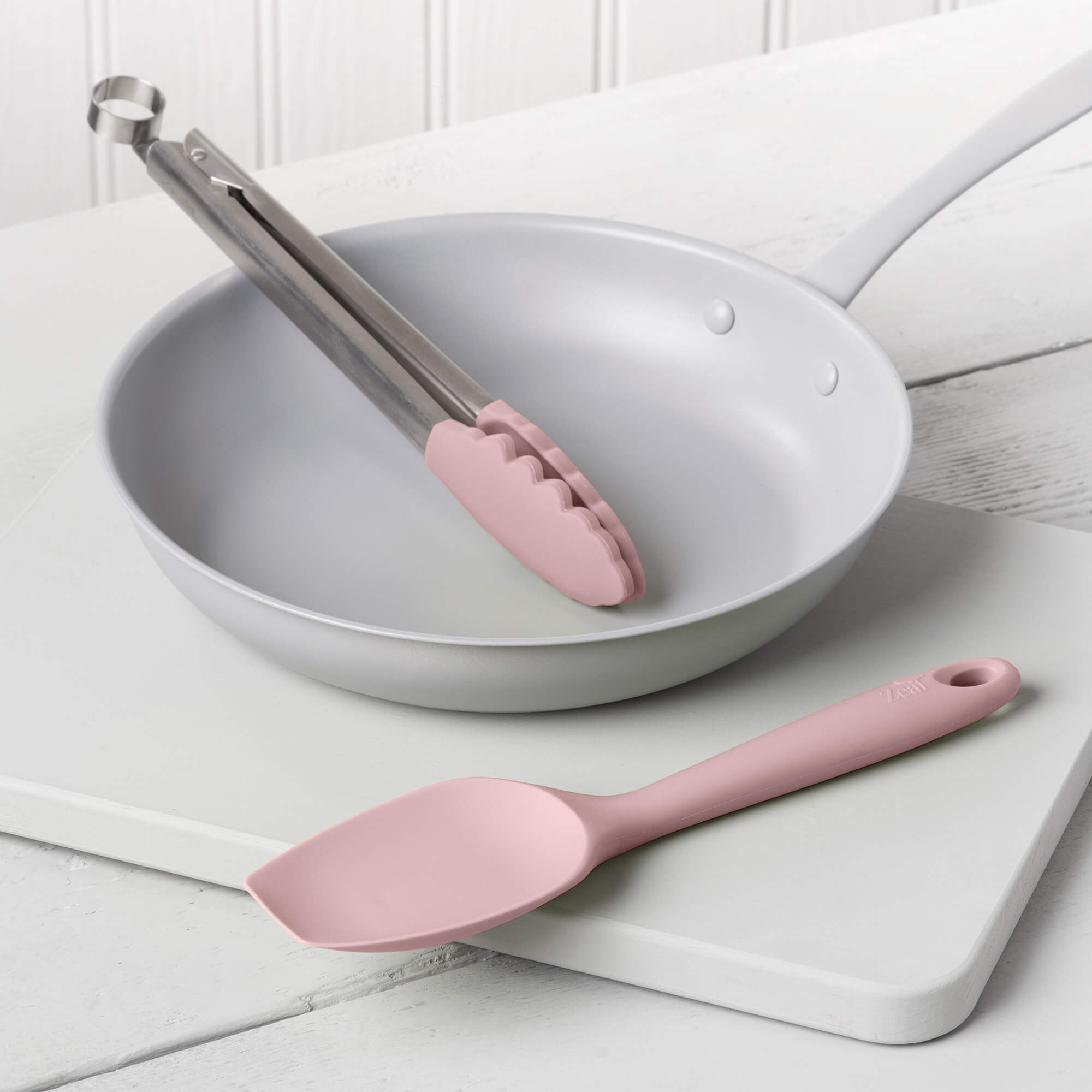 Zeal Silicone Kitchen Tongs & Spatula Spoon Set in Rose Pink