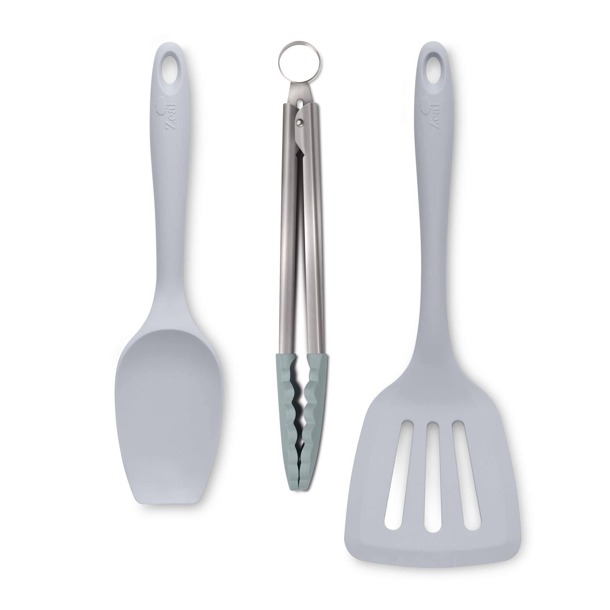Zeal Kitchen Tongs, Slotted Turner & Spatula Spoon Set in French Grey