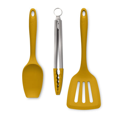Zeal Kitchen Tongs, Slotted Turner & Spatula Spoon Set in Mustard