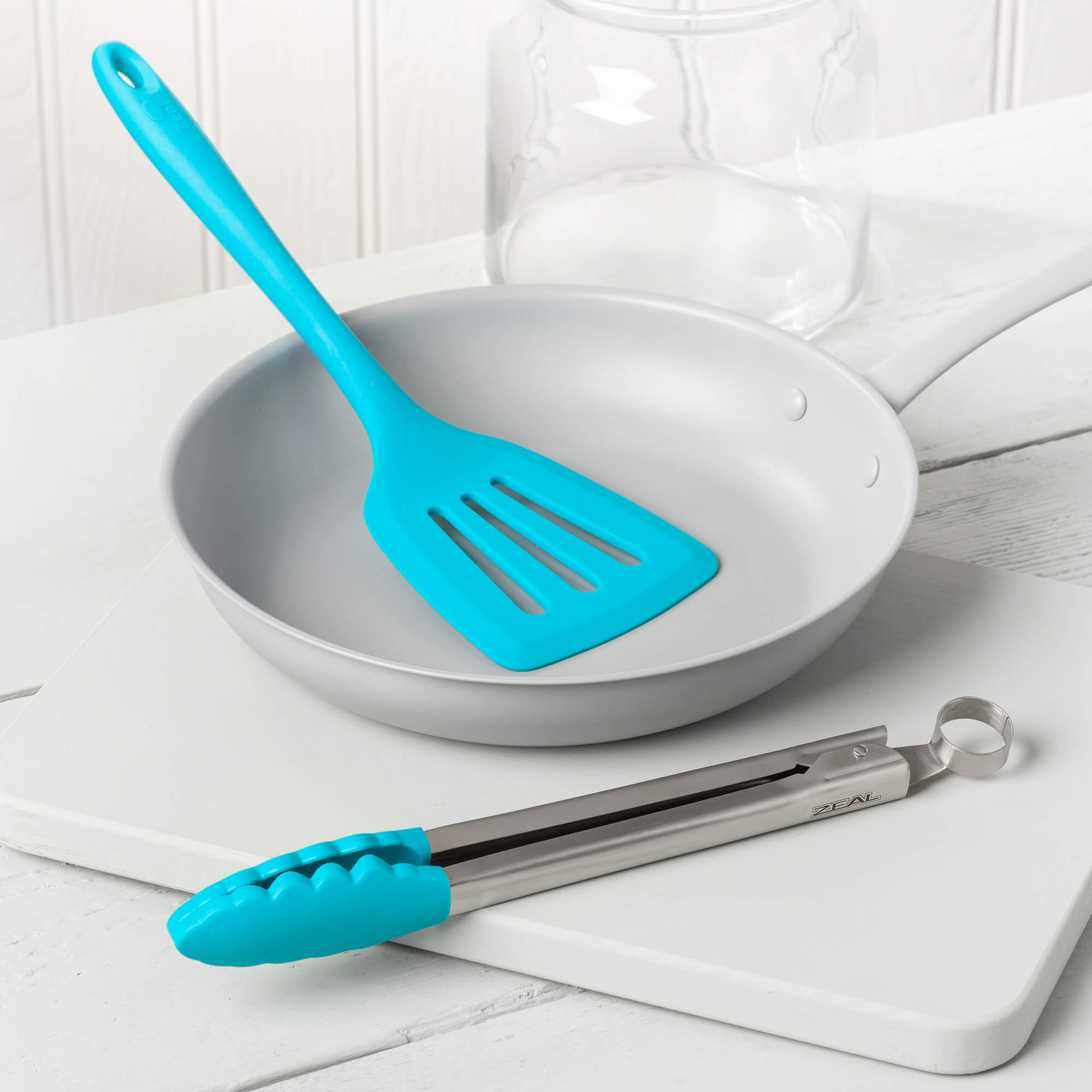 Zeal Silicone Kitchen Tongs & Slotted Turner Set in Aqua