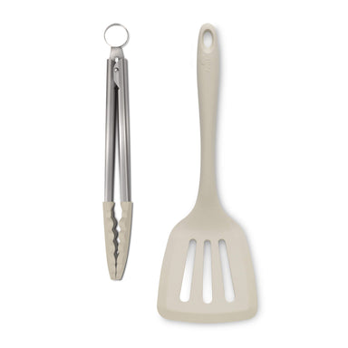 Zeal Silicone Kitchen Tongs & Slotted Turner Set in Cream