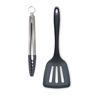 Zeal Silicone Kitchen Tongs & Slotted Turner Set in Dark Grey