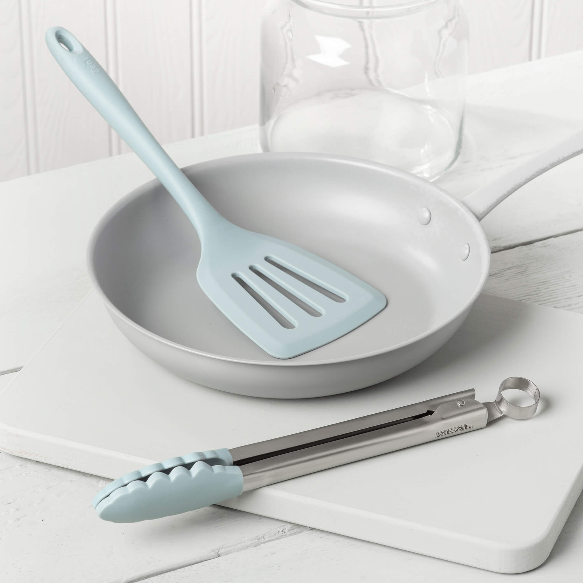 Zeal Silicone Kitchen Tongs & Slotted Turner Set in Duck Egg Blue