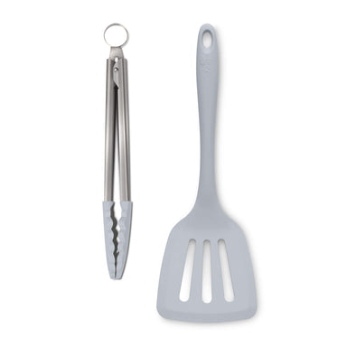 Zeal Silicone Kitchen Tongs & Slotted Turner Set in French Grey