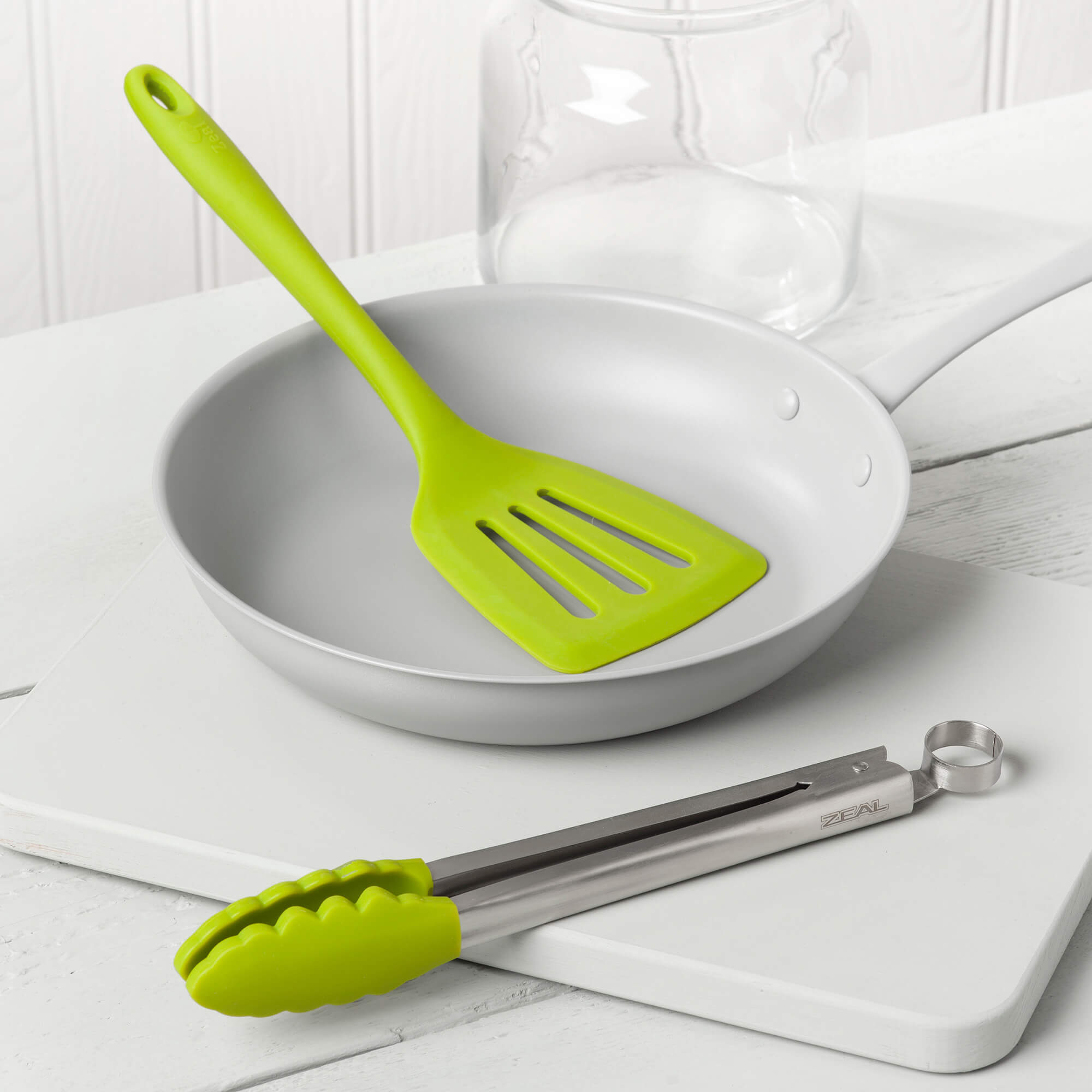 Zeal Silicone Kitchen Tongs & Slotted Turner Set in Lime