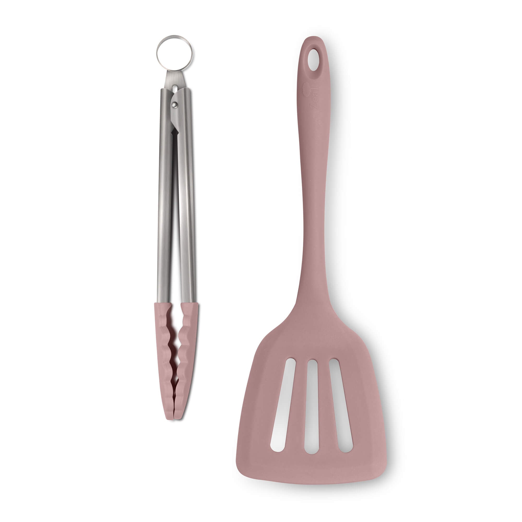 Zeal Silicone Kitchen Tongs & Slotted Turner Set in Rose Pink