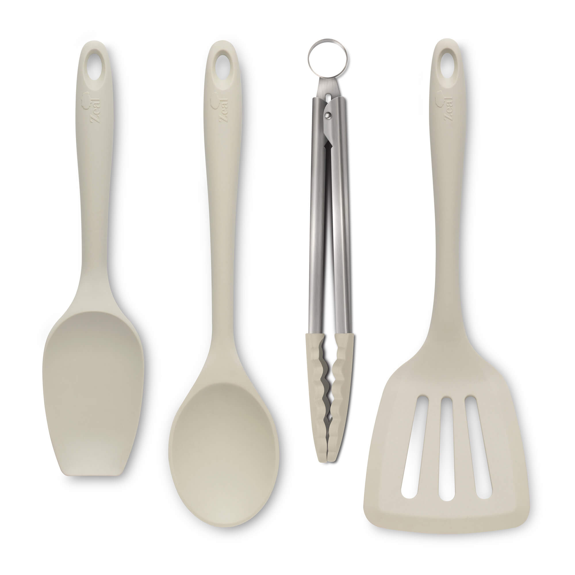 Zeal Kitchen Tongs, Slotted Turner, Spoon & Spatula Spoon Set in Cream