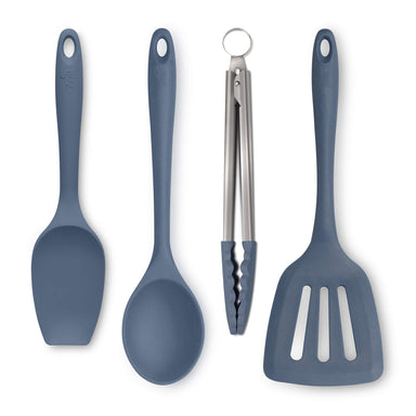 Zeal Kitchen Tongs, Slotted Turner, Spoon & Spatula Spoon Set in Provence Blue