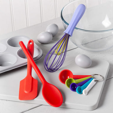 Zeal Silicone Measuring Spoons, Spatula, Traditional Spoon & Whisk Set in Red