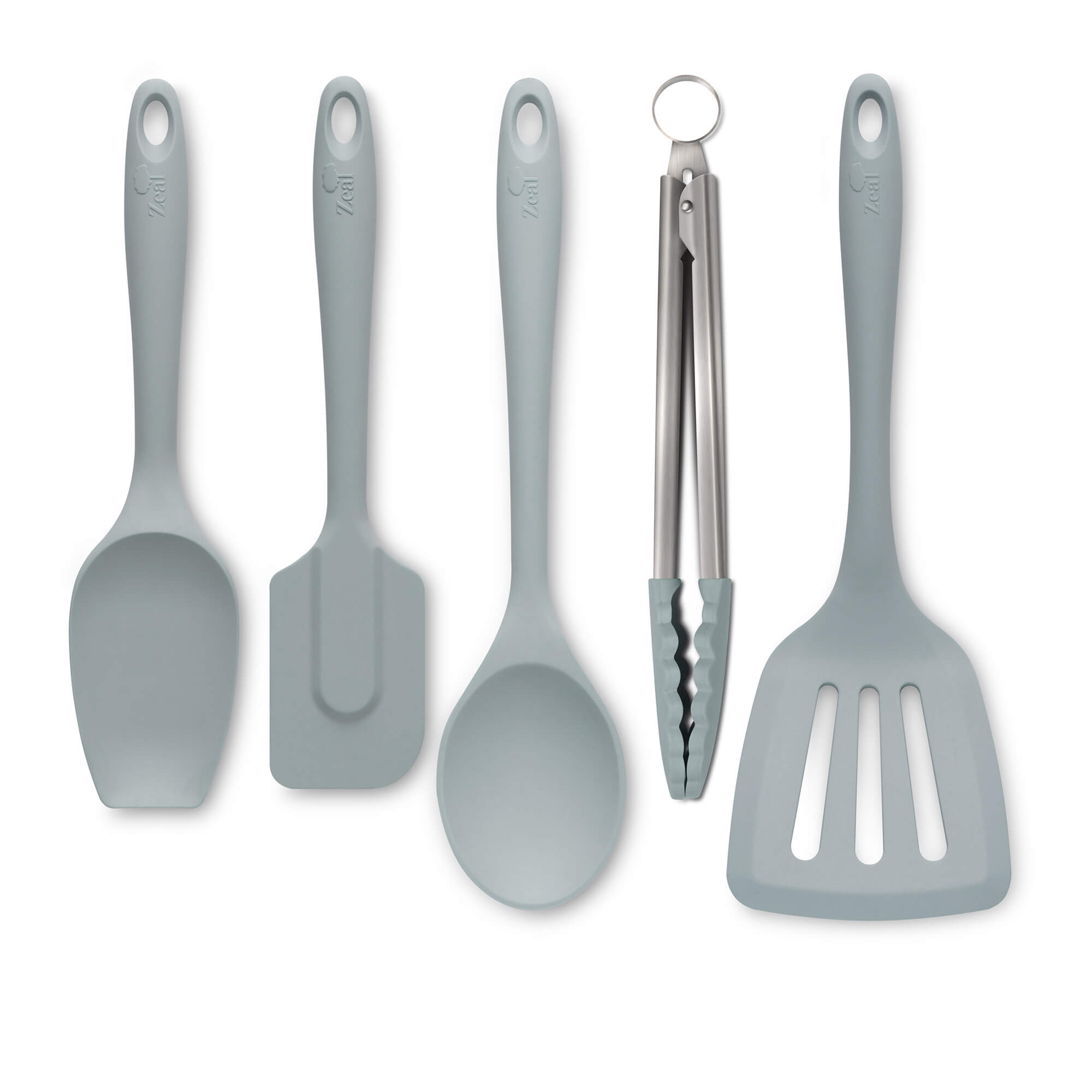Zeal Kitchen Tongs, Slotted Turner, Spoon, Spatula Spoon & Spatula Set in Duck Egg Blue