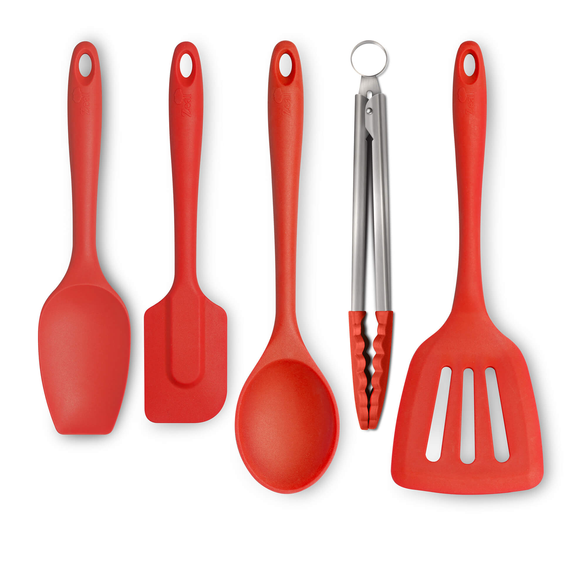 Zeal Kitchen Tongs, Slotted Turner, Spoon, Spatula Spoon & Spatula Set in Red