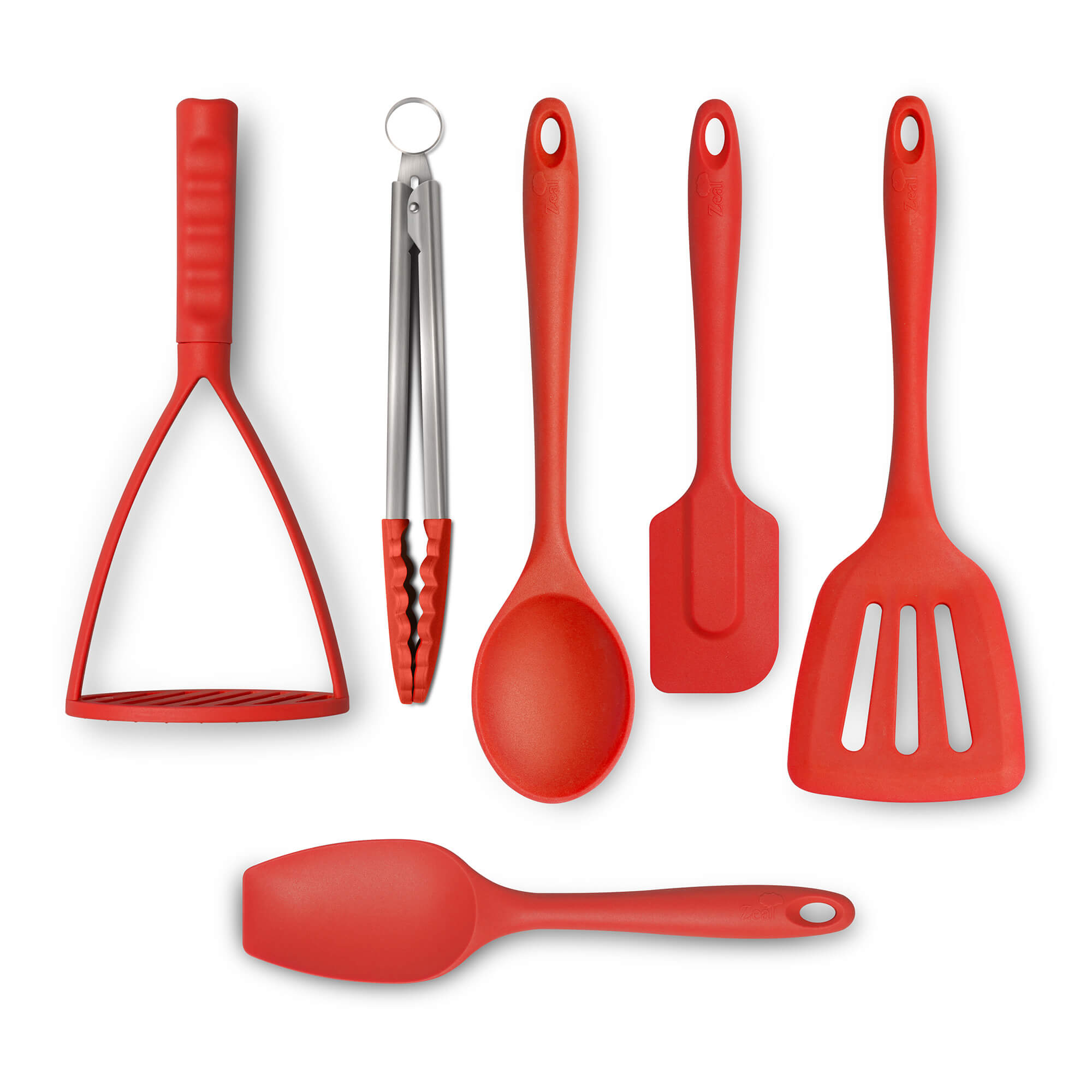 Kitchen Set with Masher, Tongs, Skimmer, Spatula, and Brush, Red Articulos  de cocina y hogar ofertas Accesorios cocina For kitch - AliExpress