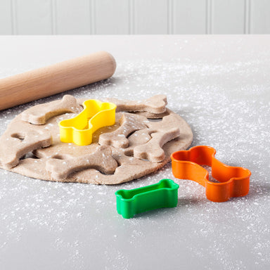 Set of 3 Dog Bone Cookie Cutters in use