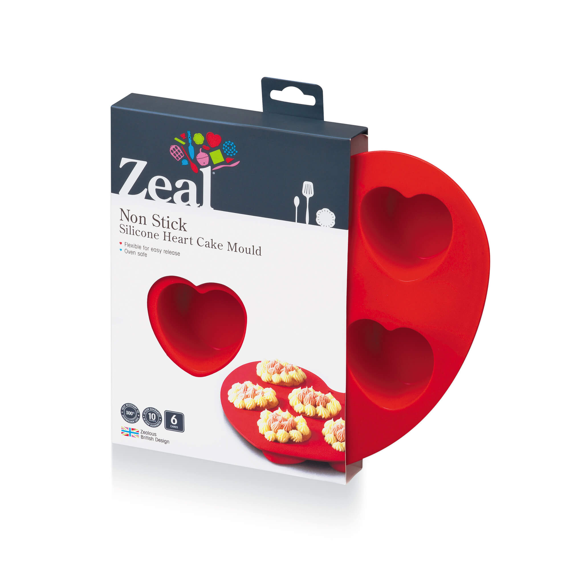 Zeal 6 Cup Non Stick Silicone Heart Fairy Cake Mould in packaging