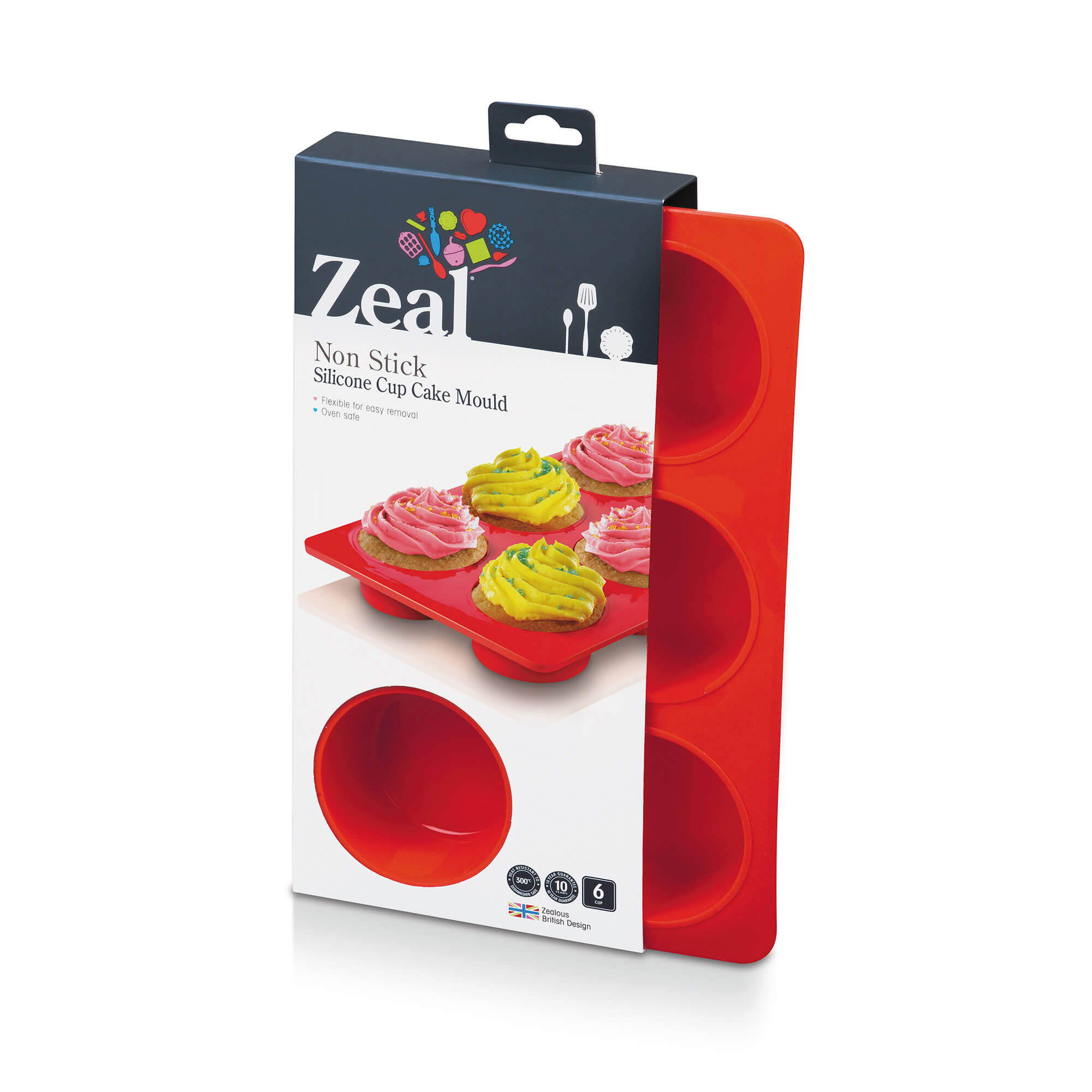 Zeal 6 Cup Non Stick Silicone Deep Cupcake Mould in packaging