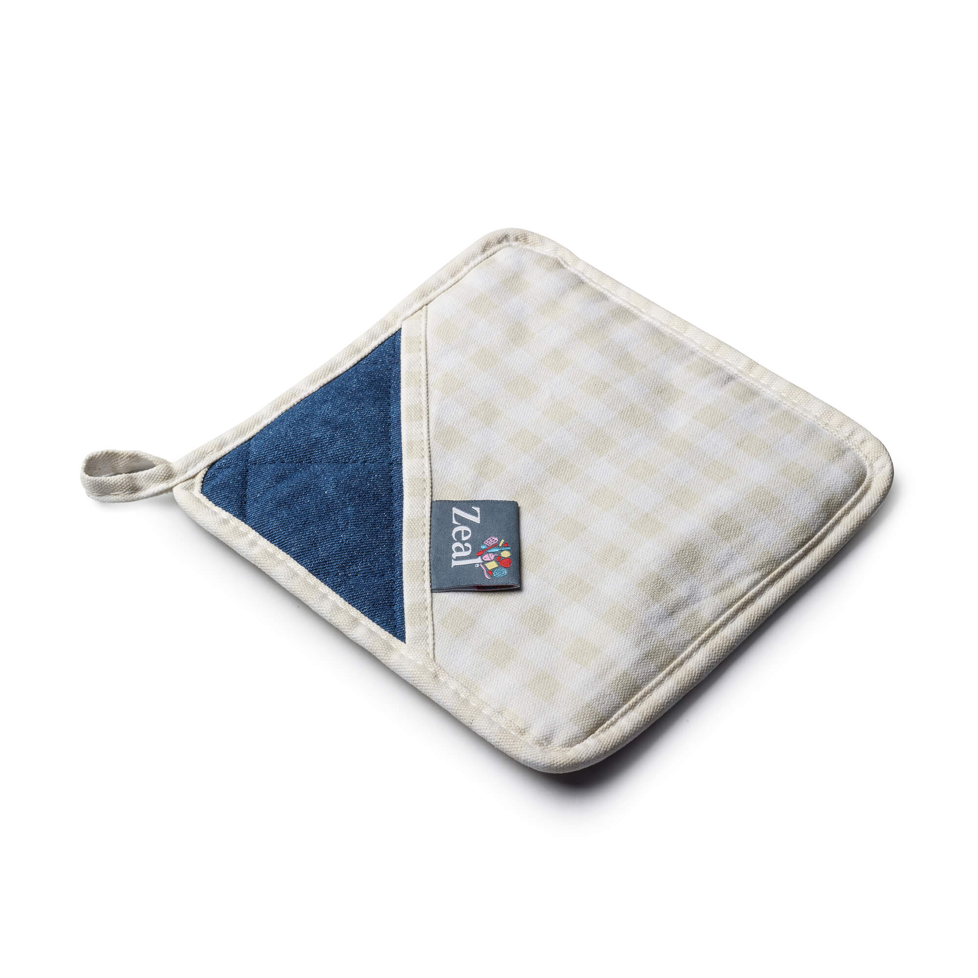 Cream Square Shaped Silicone Hot Mat and Grab with gingham fabric 