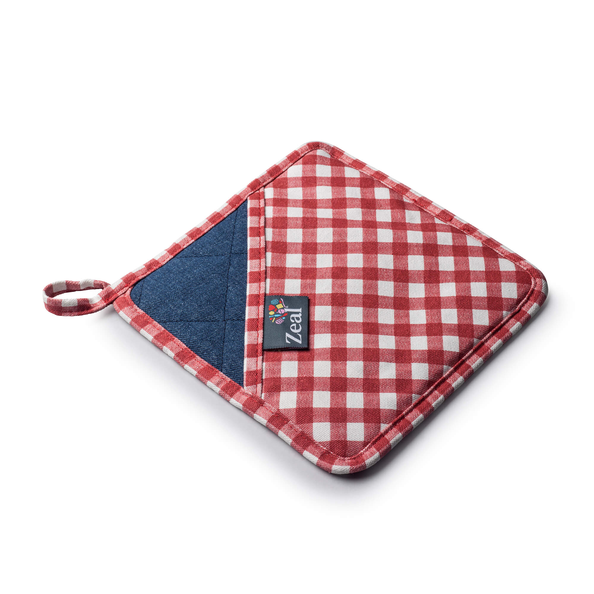 Red Square Shaped Silicone Hot Mat and Grab with gingham fabric 