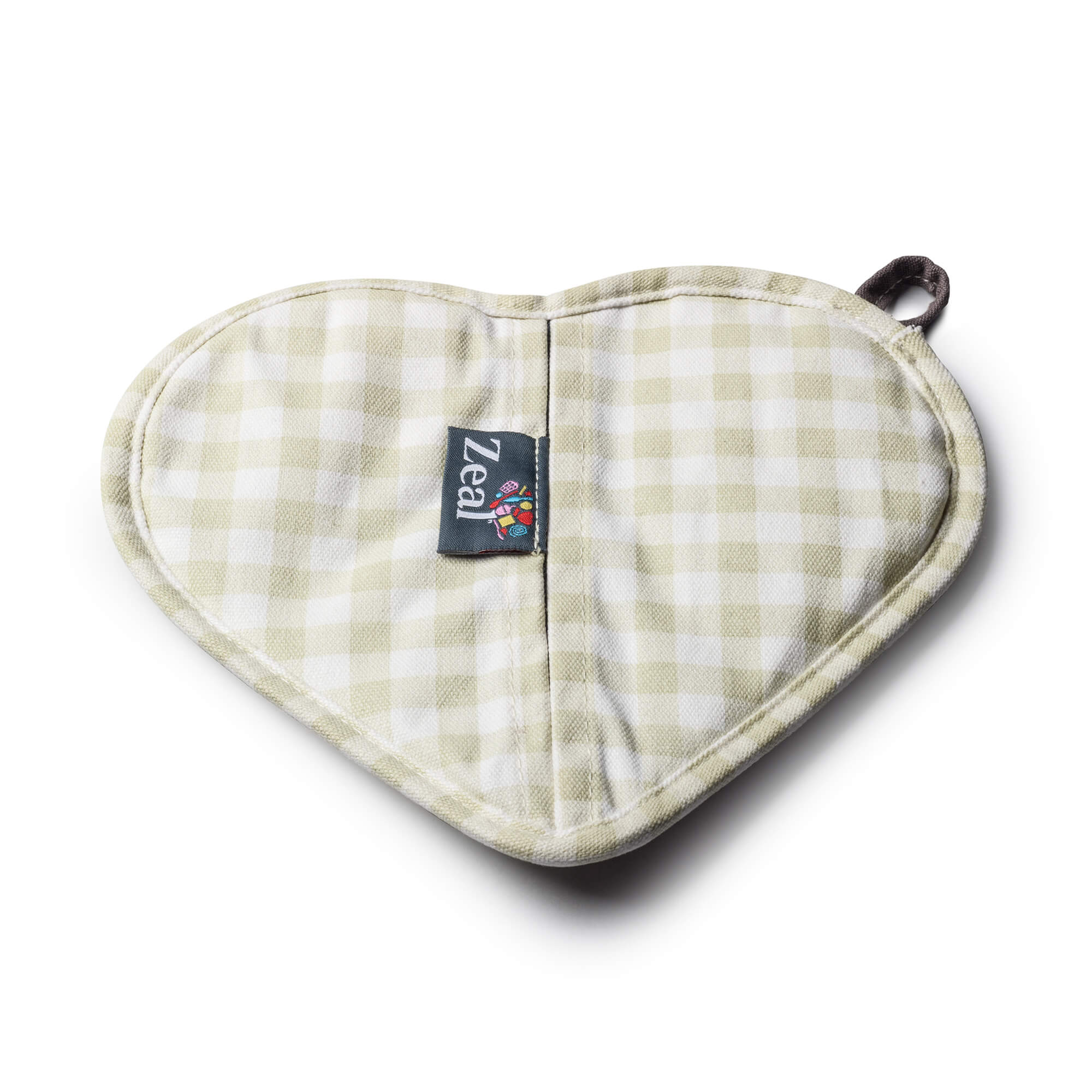 Cream Heart Shaped Silicone Hot Mat and Grab with gingham fabric